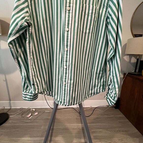 Alex Mill - Striped Wash and Go Poplin LS Shirt - Green, White - Picture 5 of 6